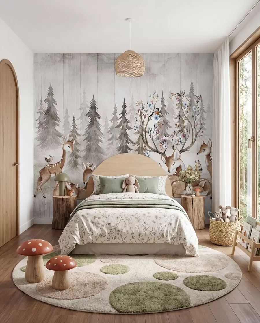 wall murals Акварел шума са јеленом u98679