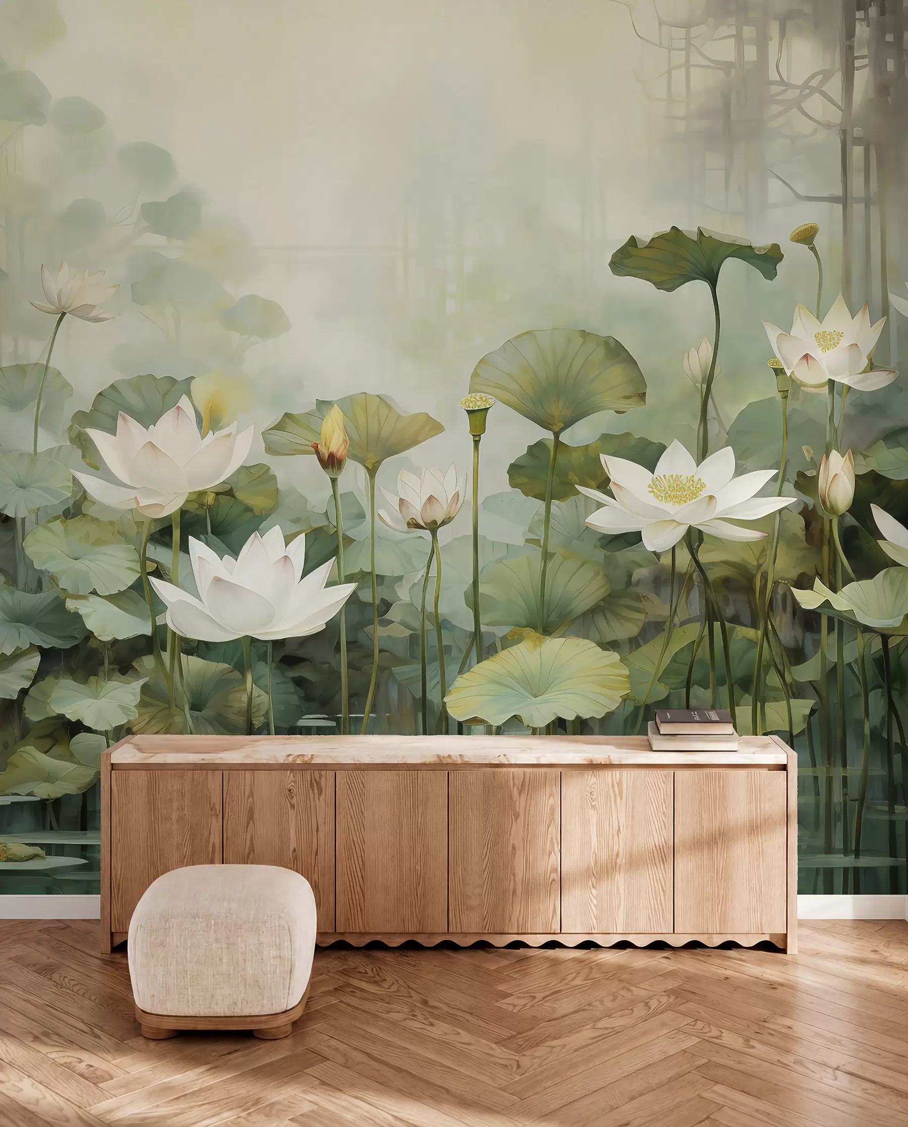 wall murals Цвеће лотоса у језеру, џунгла, тропска уметност, зеленило u99454d1