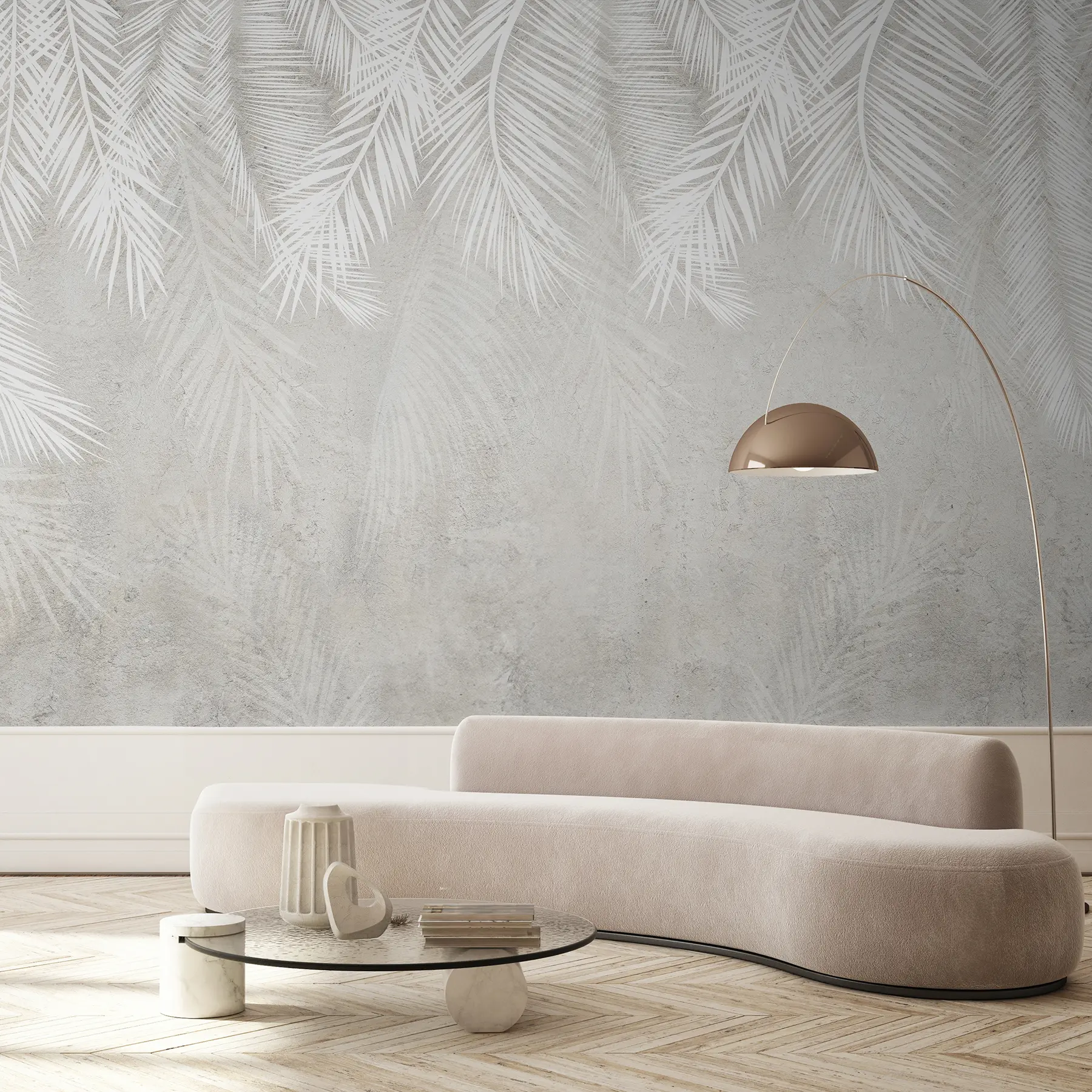 wall murals Бело крхко палмино лишће са грунге текстуром. u94286d2
