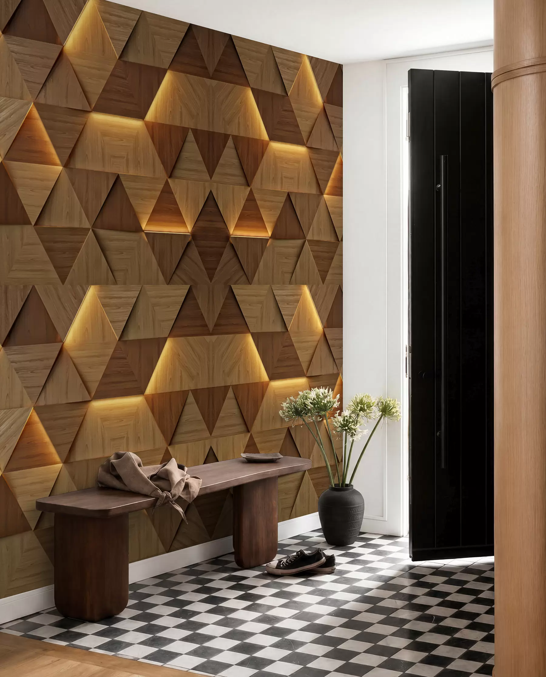 wall murals Класични дрвени троуглови са 3Д осветљењем u99280