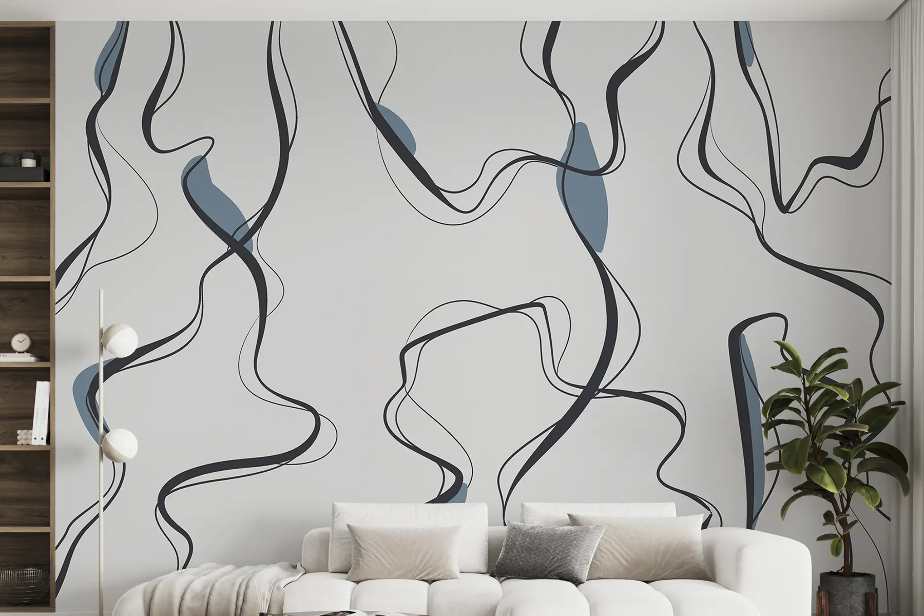 wall murals Уметност цртања мастилом, апстрактни узорак, геометријске линије, сива и плава u99659