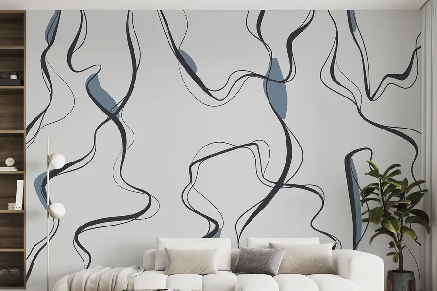 wall murals Уметност цртања мастилом, апстрактни узорак, геометријске линије, сива и плава u99659