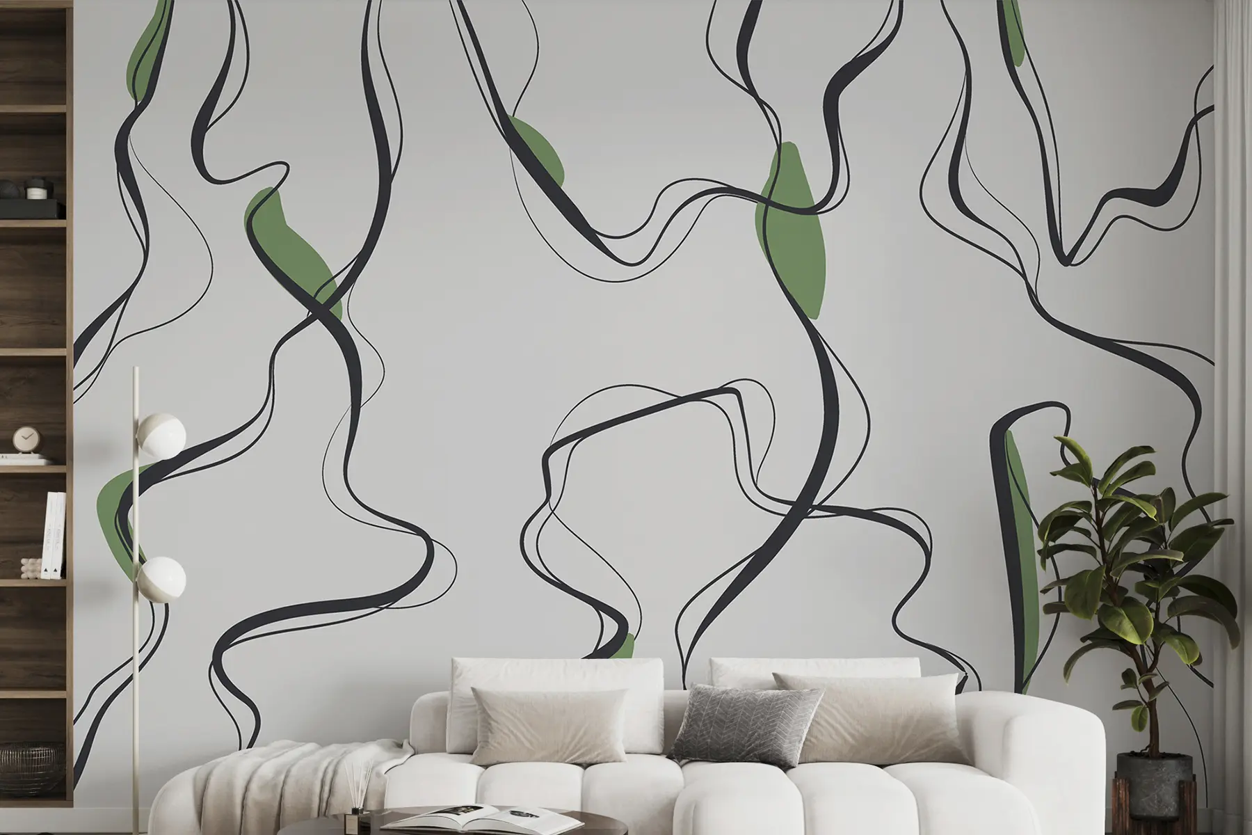 wall murals Уметност цртања мастилом, апстрактни узорак, геометријске линије, сива и зелена u99659v2