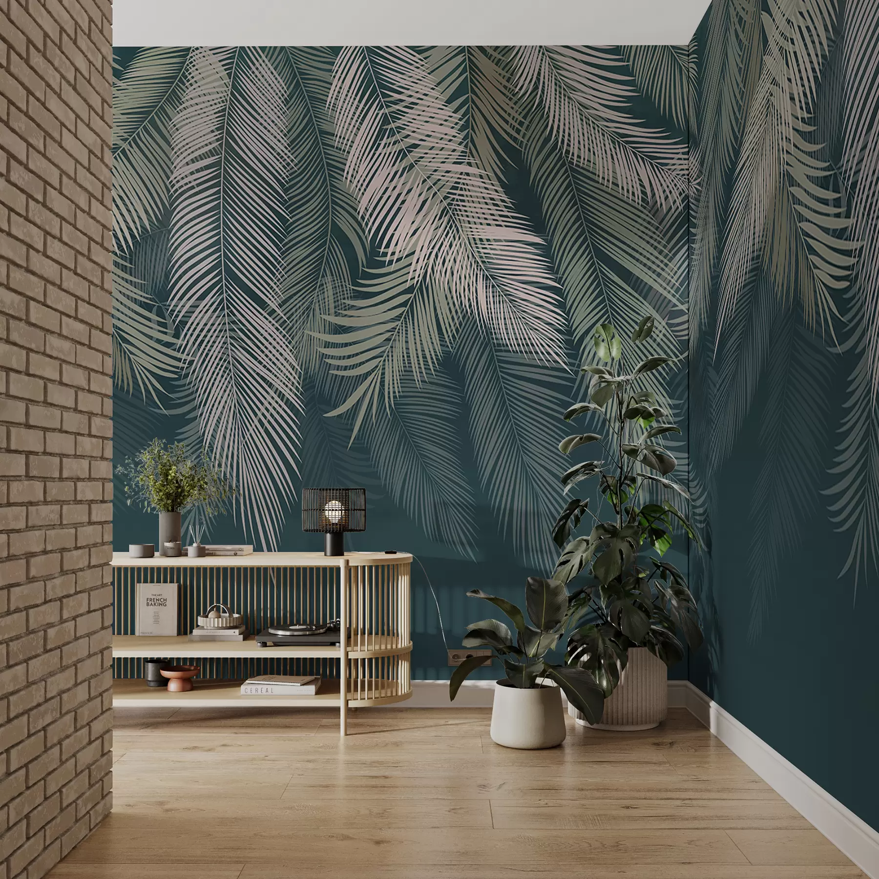 wall murals Палмино лишће на тамнозеленој позадини u48556v2d2