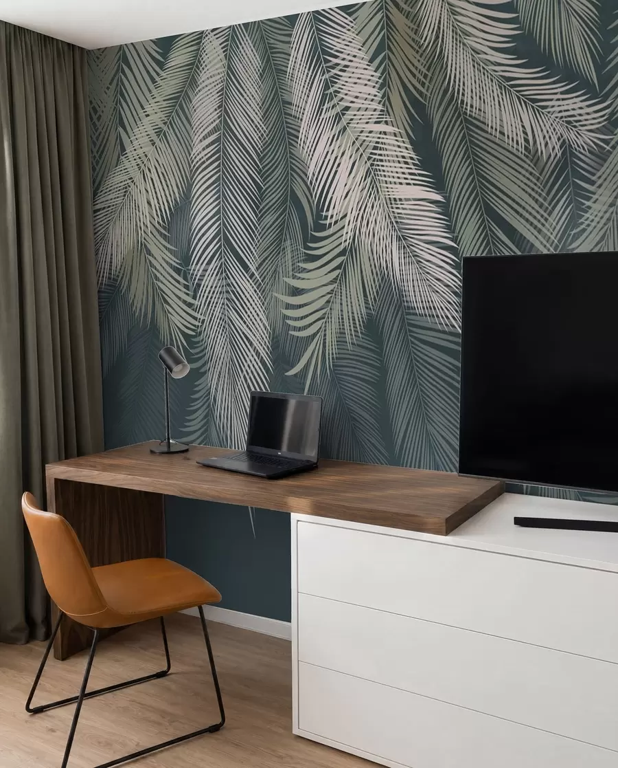 wall murals Палмино лишће на тамнозеленој позадини u48556v2d2