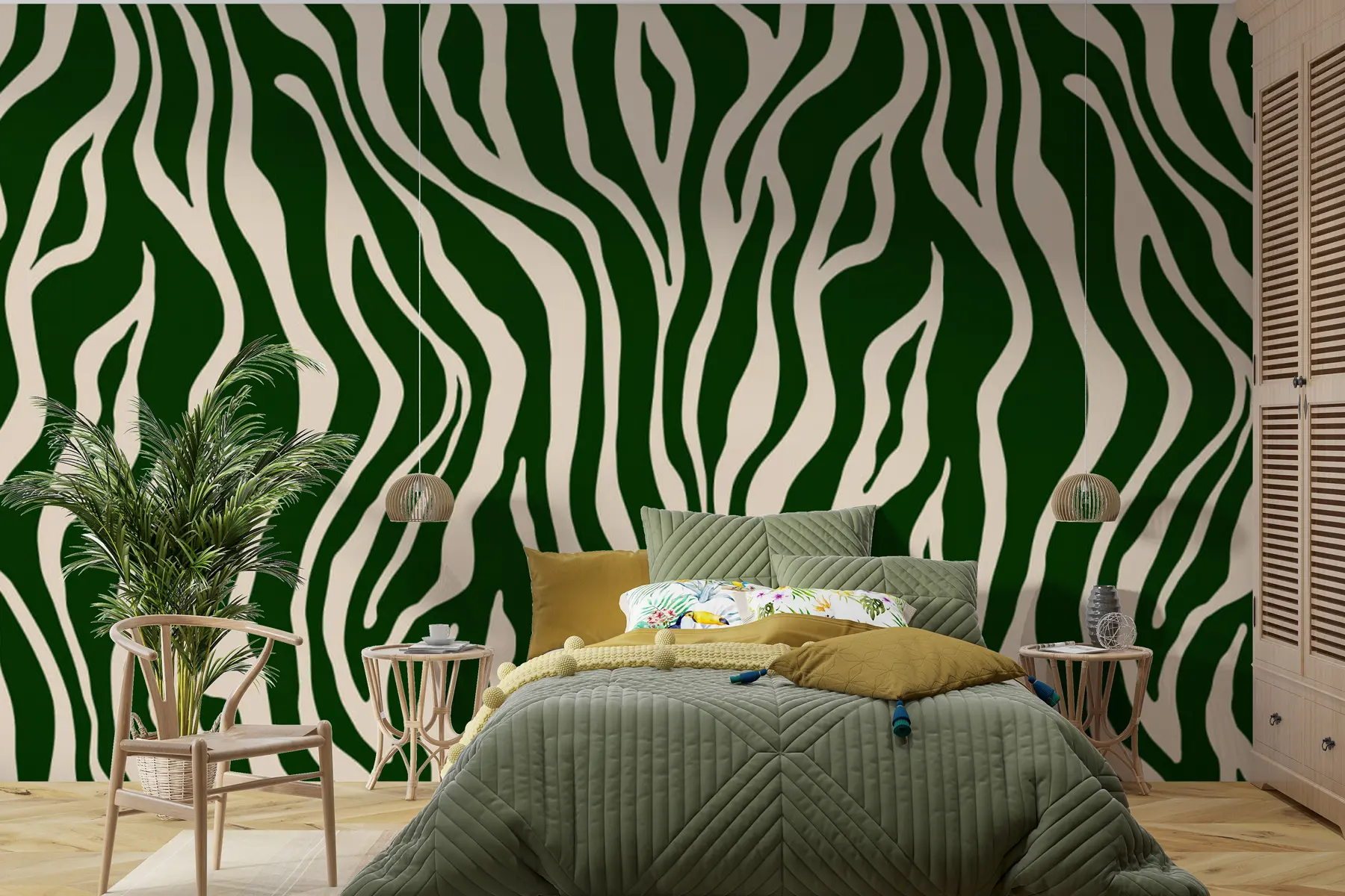 wall murals Векторски отисак коже зебре зелене и беле боје u99173v2