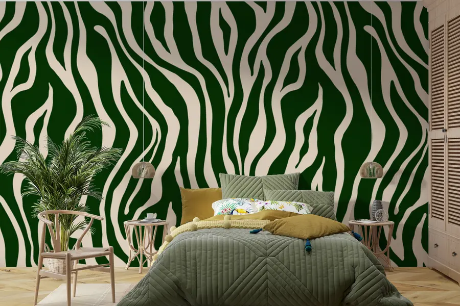 wall murals Векторски отисак коже зебре зелене и беле боје u99173v2