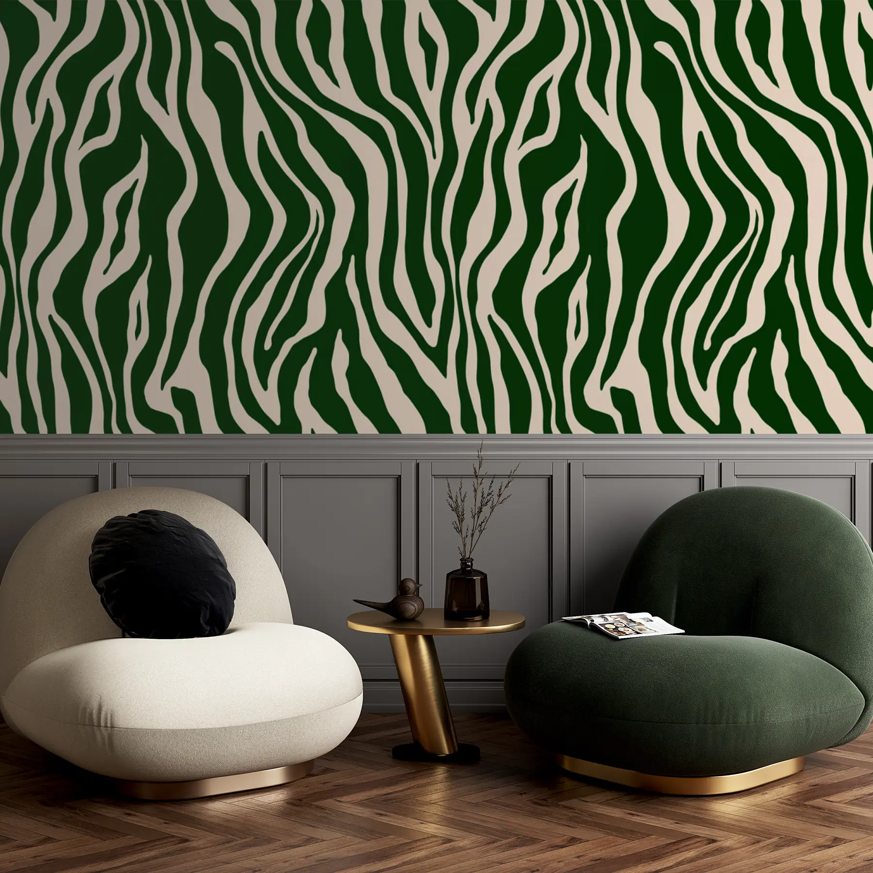 wall murals Векторски отисак коже зебре зелене и беле боје u99173v2